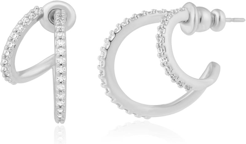 Obidos 14K Gold Plated Triple Huggie Illusion Stud Earrings | Double Huggie Hoop Earrings for One Hole | Gold Hoop Earrings for Women | Drop earrings - Image 1